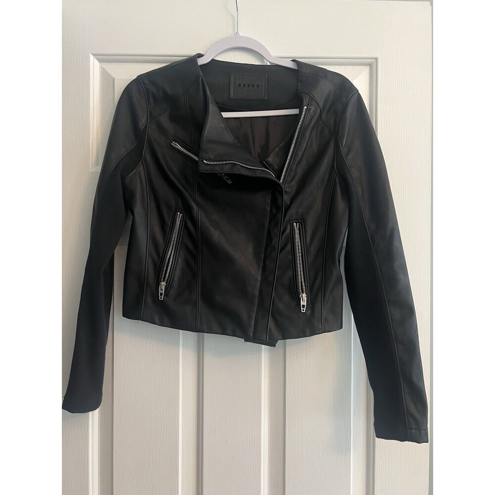 Blank NYC Moto Jacket Womens Small Black Faux Leather Cropped Biker Zip
